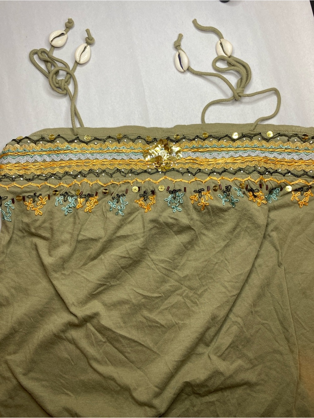Vintage Y2K The Limited Embroidered Sequin Shell Beaded Sage Cami Top Size XS